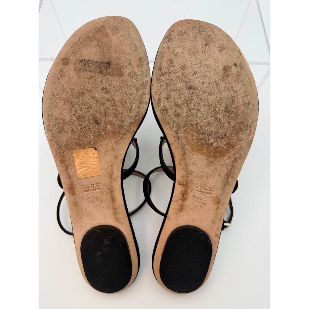 Gucci Black Suede Crystal GG Thong Sandals Size 37.5 / 7 Flat T-strap Gladiator - Picture 9 of 15